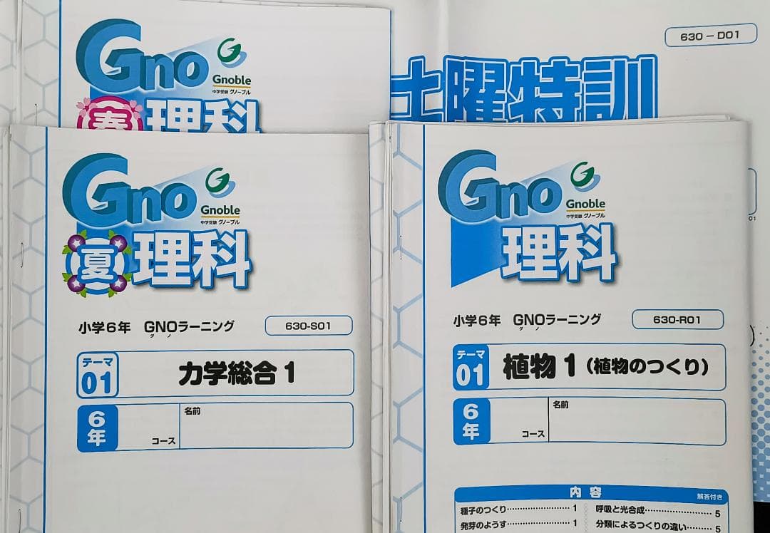 グノーブル Gnoble 理科 6年 テキストセット 通常 春季 夏季 土曜特訓
