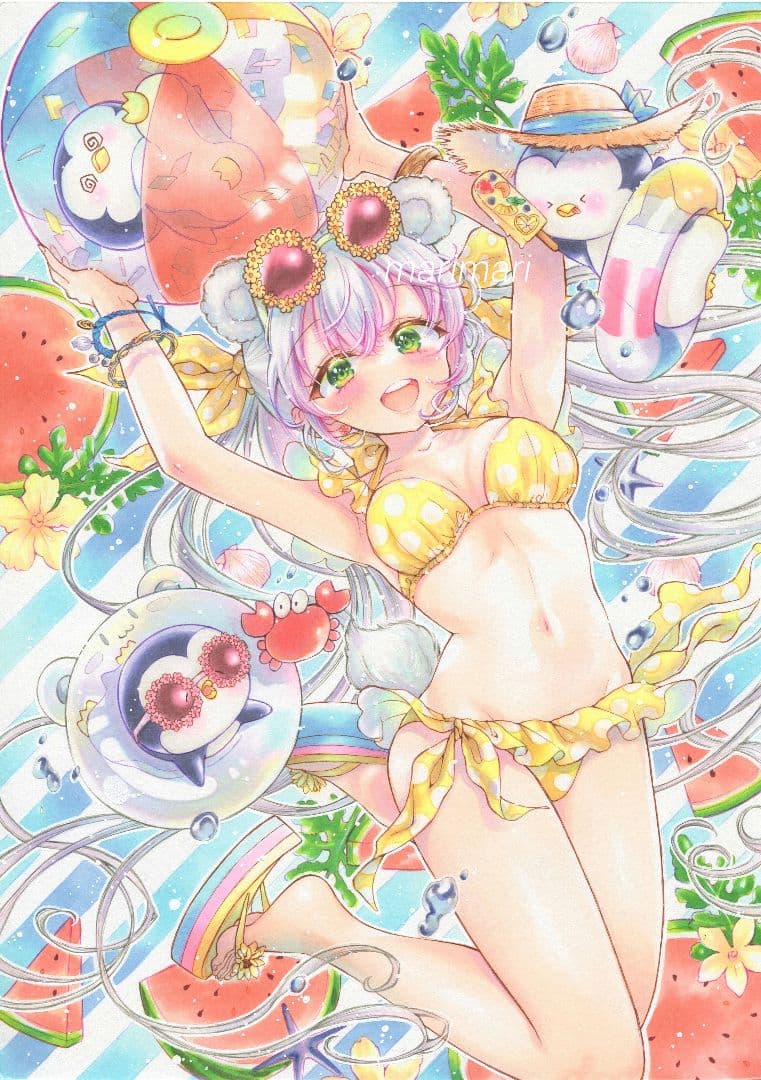 白クマちゃん＆ペンギンズ☆遊びつくせ！夏ー！ 夏！海で遊ぶペンギンと白くま - ふみふみみのNFT | Adam byGMO