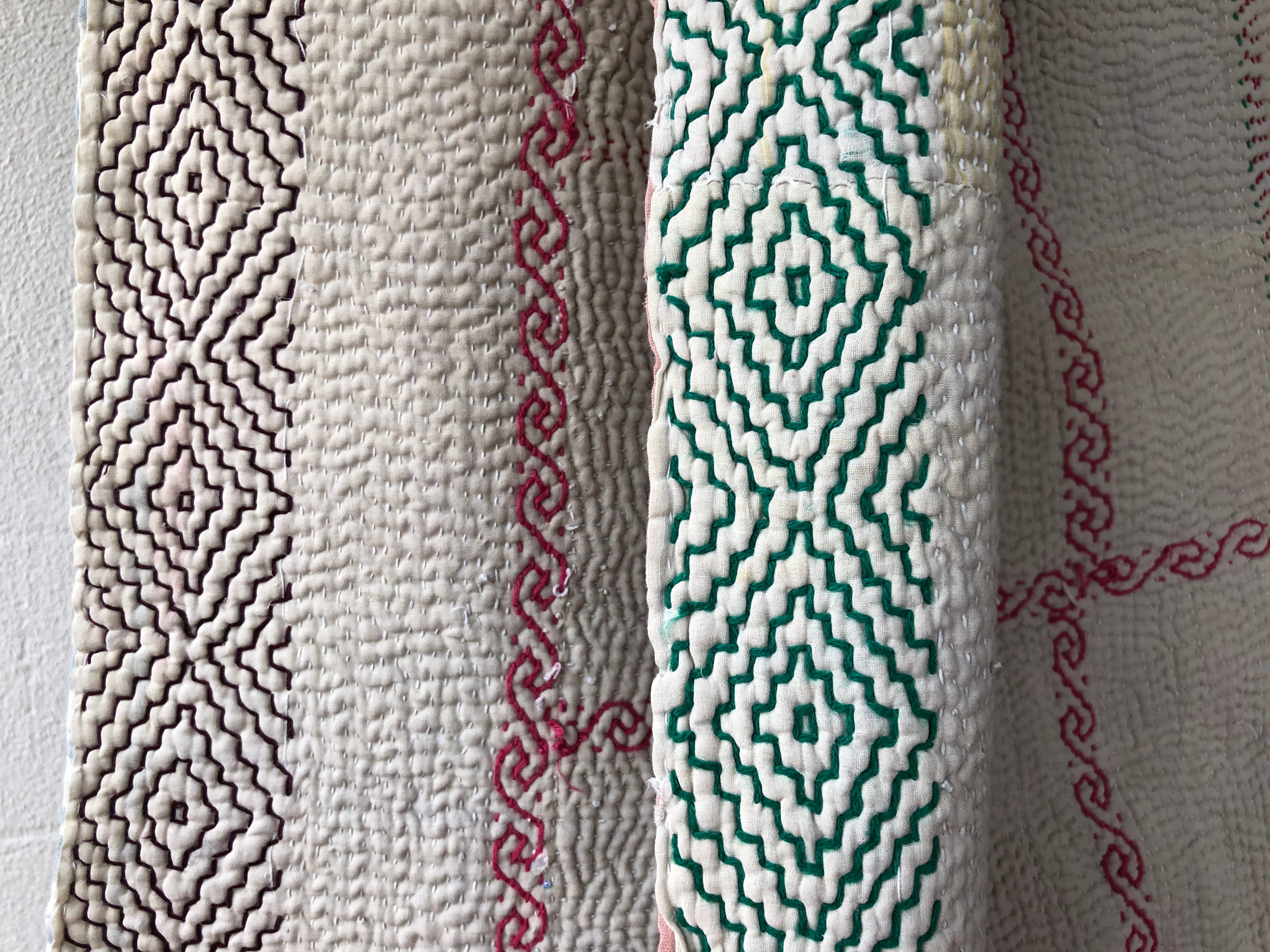 ヴィンテージ ラリーキルト ホワイトカンタ 刺繍 リバーシブル